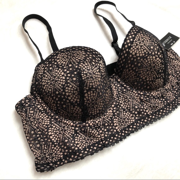 Black Floral Lace Longline Underwire Bra 34 B - Picture 3 of 9